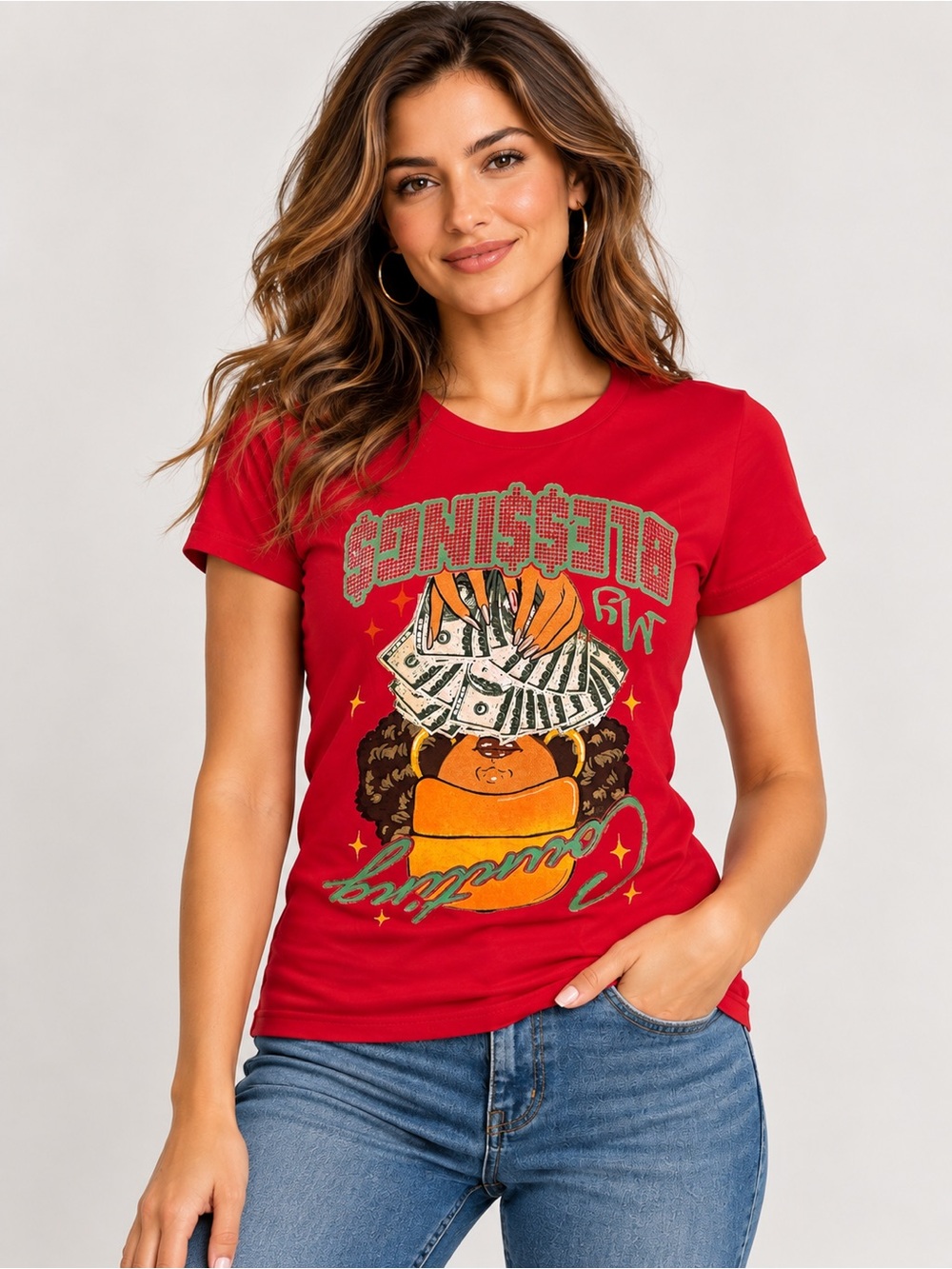 Popular Sports Red Graphic T-Shirt Women’s Size L-M 100% Cotton NWT